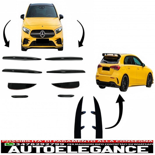Alette splitter per paraurti anteriore e posteriore aerodinamiche adatte per mercedes a class w177 hatchback (04.2018-up) a45 design pianoforte nero AUTOELEGANCERICAMBI