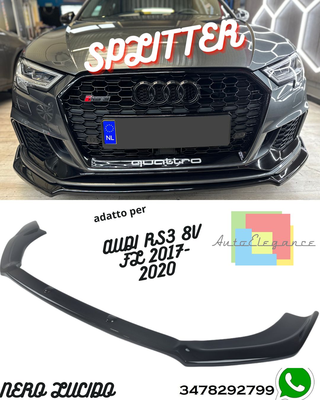Splitter Anteriore AUDI RS3 8V FL 2017-2020 Con ABE TÜV