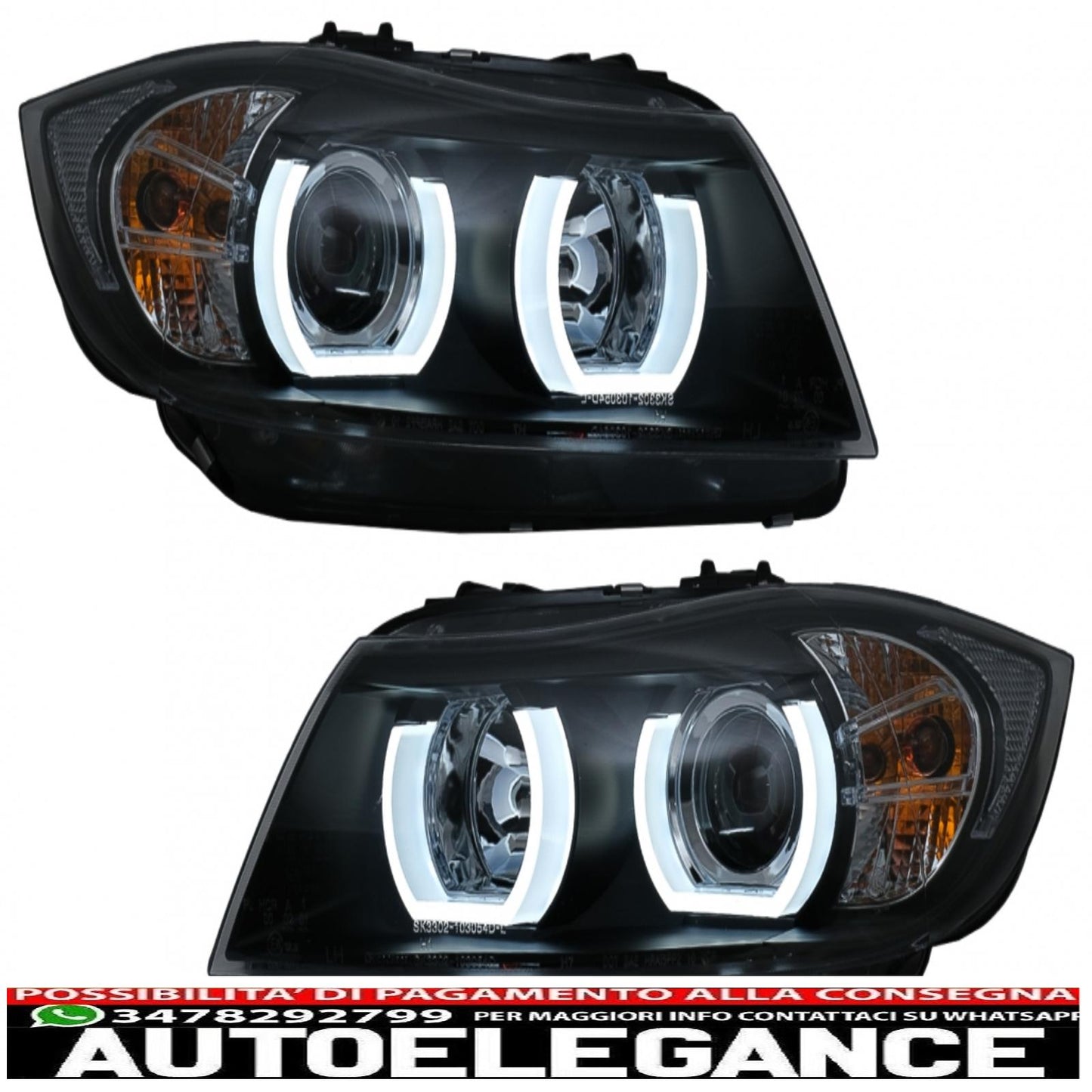 u-led 3d xenon headlights suitable for bmw 3 series e90 limousine e91 touring (03.2005-08.2008) left black