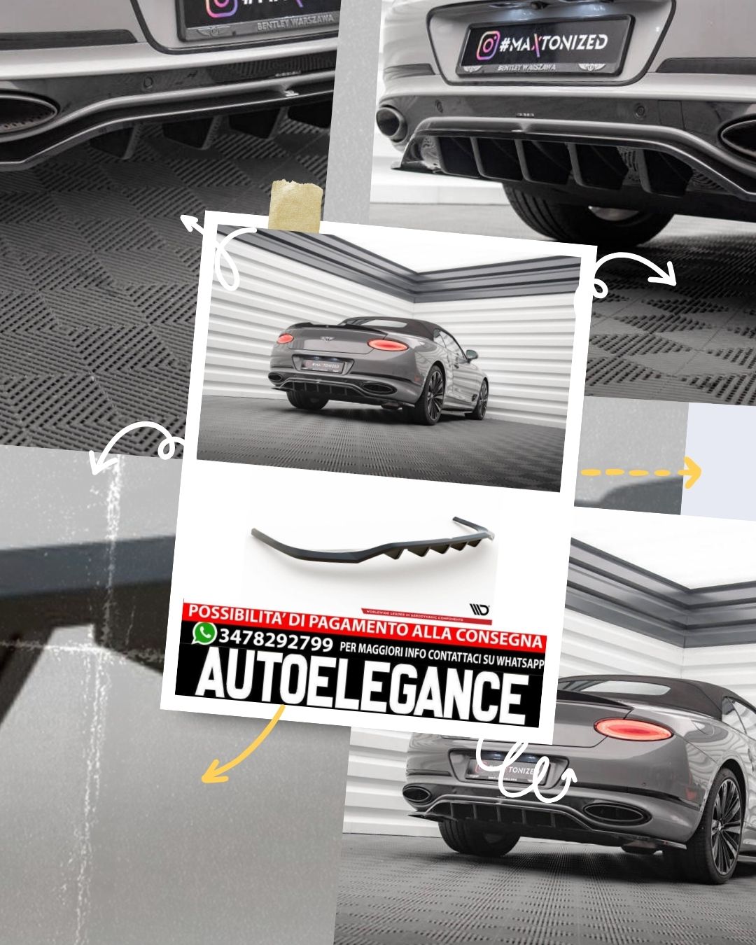 SPLITTER POSTERIORE CENTRALE (CON BARRE VERTICALI)adatto per  BENTLEY CONTINENTAL GT MK3  (2018- )