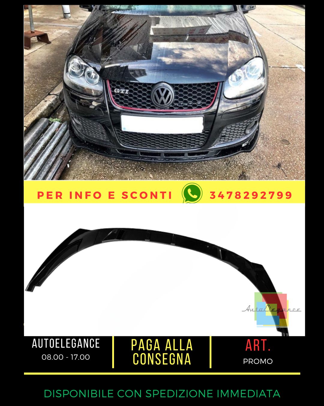 🔥SPLITTER NERO LUCIDO ADATTO PER VW Golf 5 GTI 2004-2008🔥
