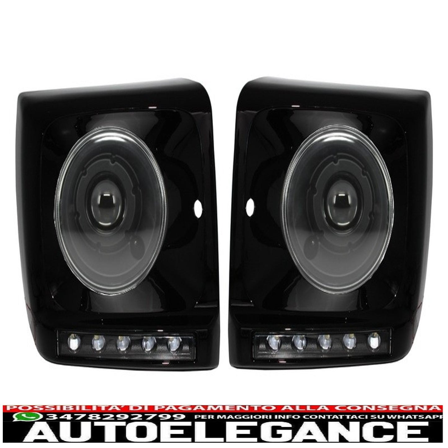 Coprifari neri led drl adatti per mercedes classe g w463 (1989-2012) g65 design con fari bi-xeno AUTOELEGANCERICAMBI
