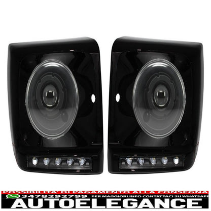 Coprifari neri led drl adatti per mercedes classe g w463 (1989-2012) g65 design con fari bi-xeno AUTOELEGANCERICAMBI