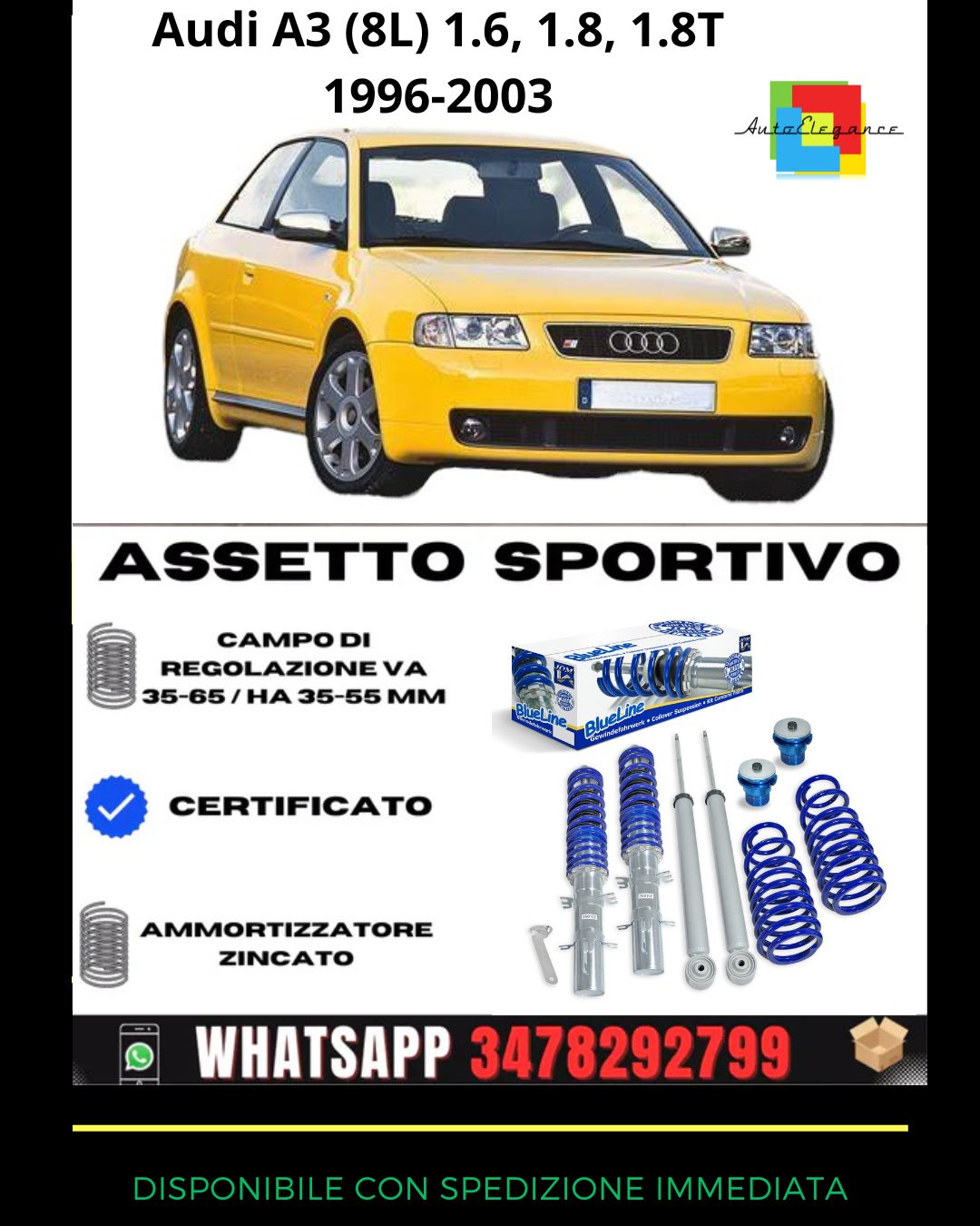 🔥Assetto sportivo ADATTO PER Audi A3 (8L) 1.6, 1.8, 1.8T  1996-2003🔥