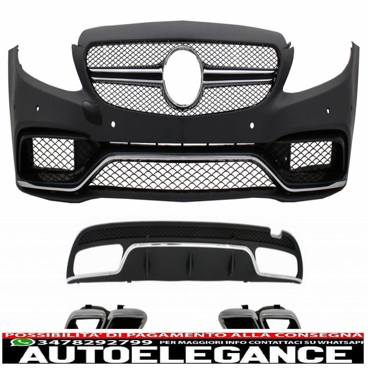 kit carrozzeria di conversione adatto per mercedes classe c w205 s205 (2014-2020) paraurti anteriore design c63 con diffusore posteriore e terminali di scarico