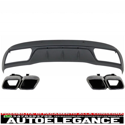 diffusore paraurti posteriore con terminali di scarico adatto per mercedes classe c w205 s205 (2014-2018) c63 look shadow nero e cromato per paraurti standard