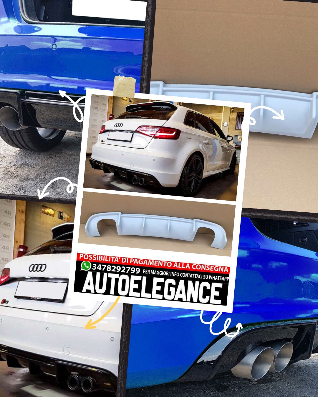 DIFFUSORE ADATTO PER AUDI A3 8V S-LINE  (2013-2016)
