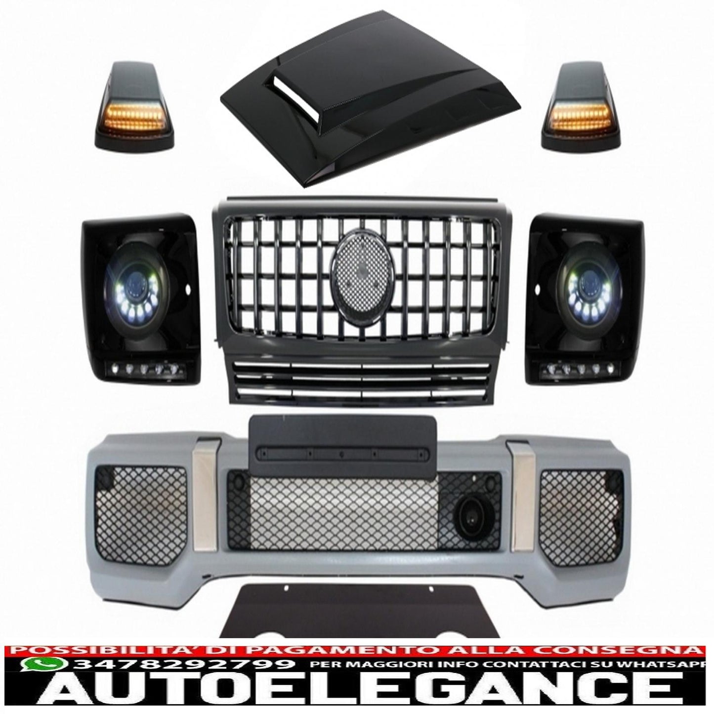 body kit with grille suitable for mercedes g-class w463 (2005-2012) gt-r panamericana design led bi-xenon headlights