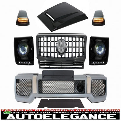 body kit with grille suitable for mercedes g-class w463 (2005-2012) gt-r panamericana design led bi-xenon headlights