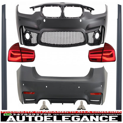 body kit suitable for bmw 3 series f30 (2011-2019) with led rear lights, dynamic sequential cornering light and double carbon exhaust tips 