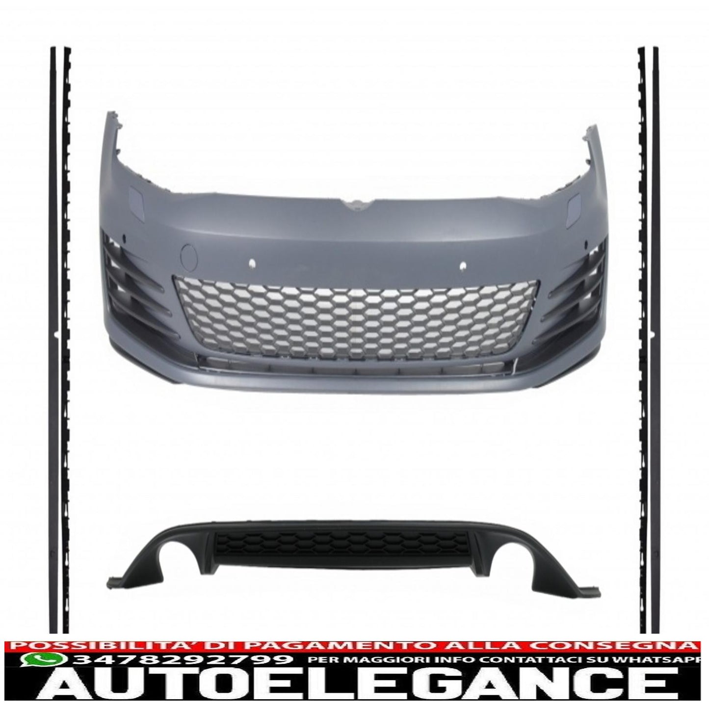 kit carrozzeria adatto per vw golf 7 vii (2013-2016) minigonne laterali look gti con diffusore posteriore