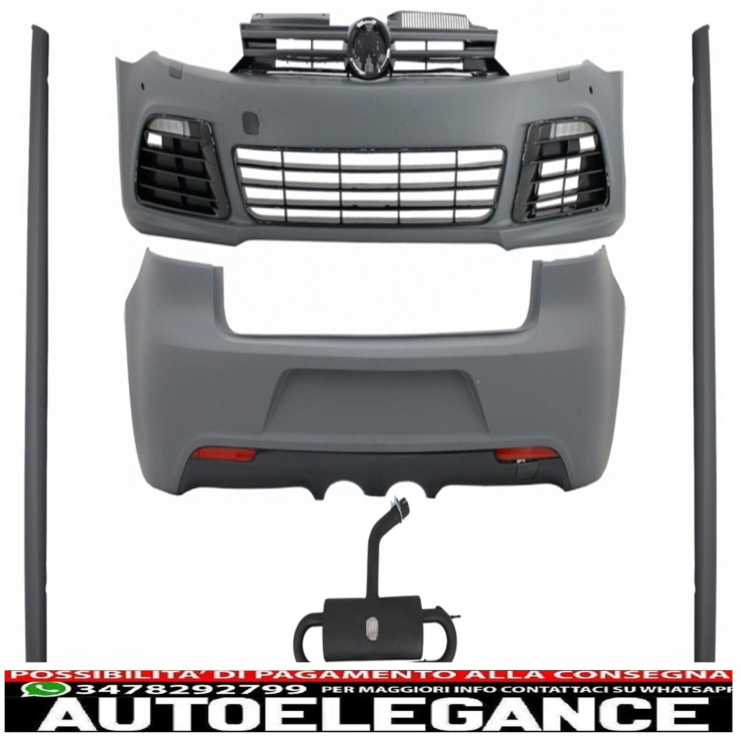 kit carrozzeria adatto per vw golf vi 6 mk6 (2008-2013) design r20 con minigonne laterali e sistema di scarico completo catback
