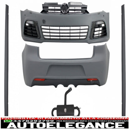kit carrozzeria adatto per vw golf vi 6 mk6 (2008-2013) design r20 con minigonne laterali e sistema di scarico completo catback
