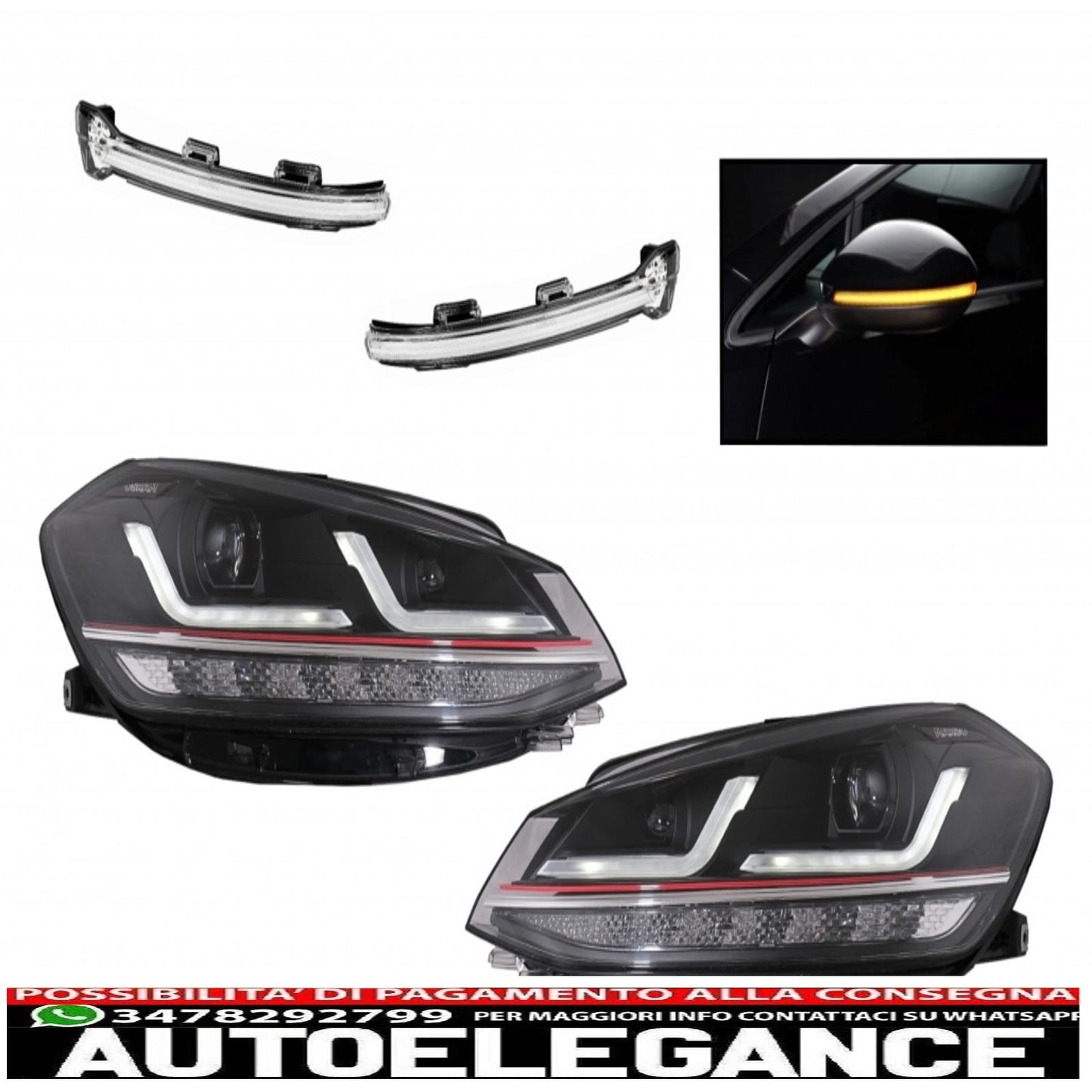 osram full led headlights with dynamic mirror indicators full led ledriving suitable for vw golf 7.5 facelift (2017-2020) gti look upgrade for halogens with dynamic sequential cornering lights 