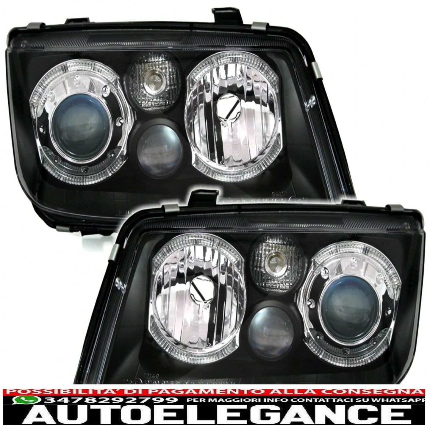 led angel eye headlights suitable for vw bora (09.1998-07.2005) 2 black halo rims 