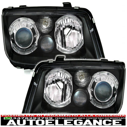 led angel eye headlights suitable for vw bora (09.1998-07.2005) 2 black halo rims 
