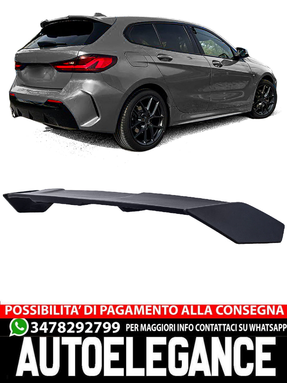 Spoiler posteriore Performance sul tetto nero opaco aftermarket compatibile con BMW F40 serie 1 dal 2019