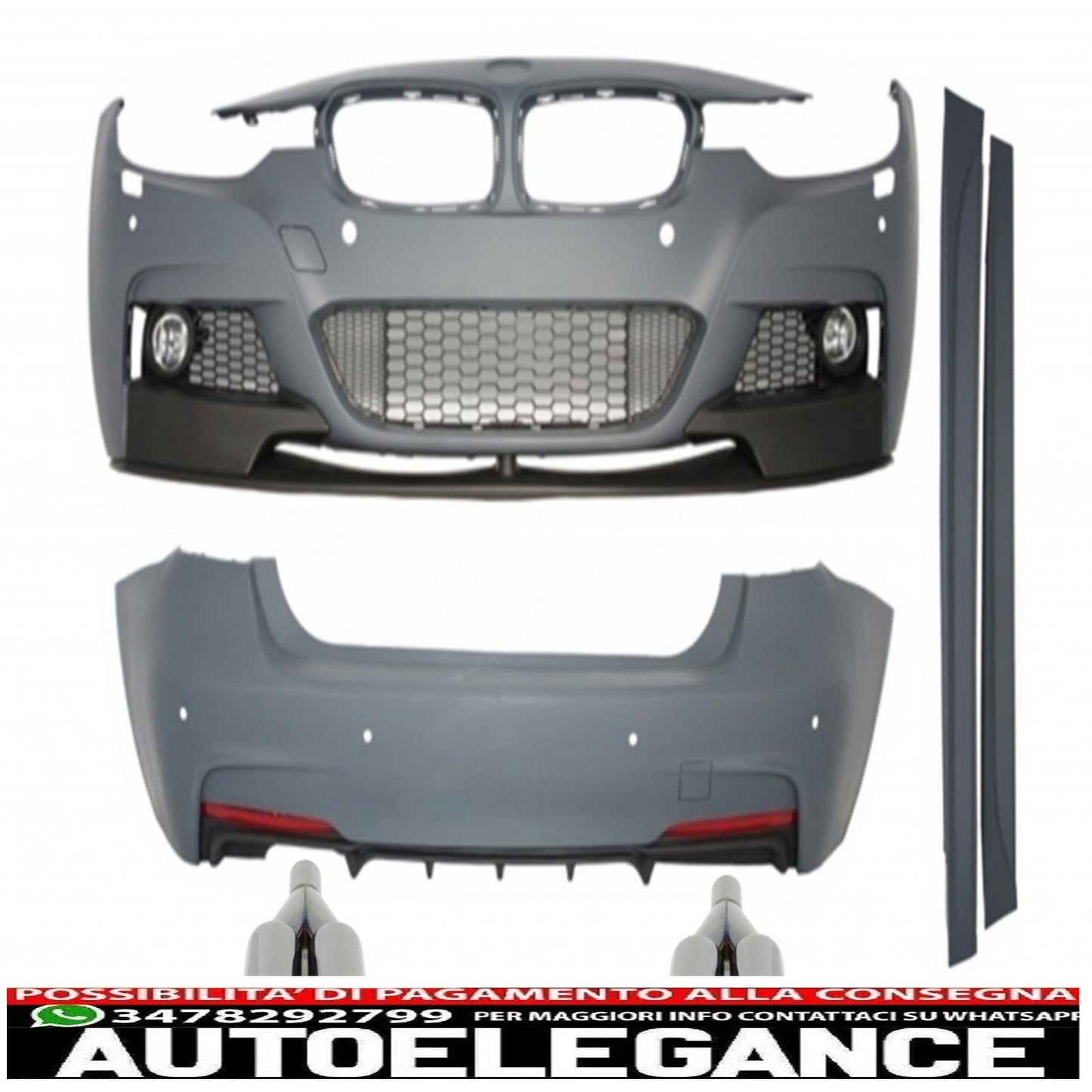 complete body kit suitable for BMW F30 (2011-up) m-performance design + quad m-power exhaust tips black 