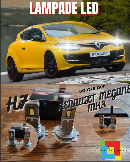 KIT LED H7 PER RENAULT MEGANE MK3 6000K BIANCO 6000 LUMEN CANBUS ANABBAGLIANTI