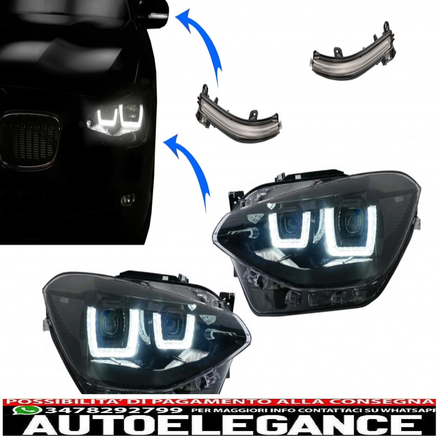 osram ledriving full led headlights suitable for bmw serie 1 f20 f21 (06.2011-03.2015) with direction indicators on the mirrors osram full ledriving dynamic sequential cornering lights