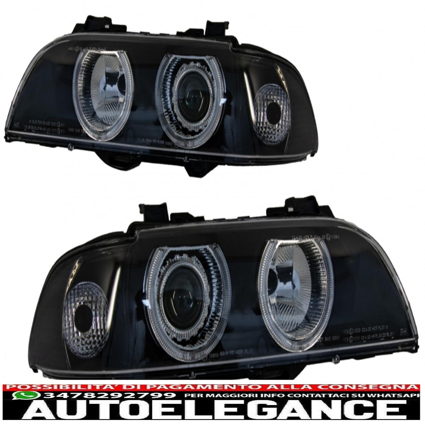 angel eye headlights suitable for bmw 5 series e39 sedan touring (1996-2003) black grey edition