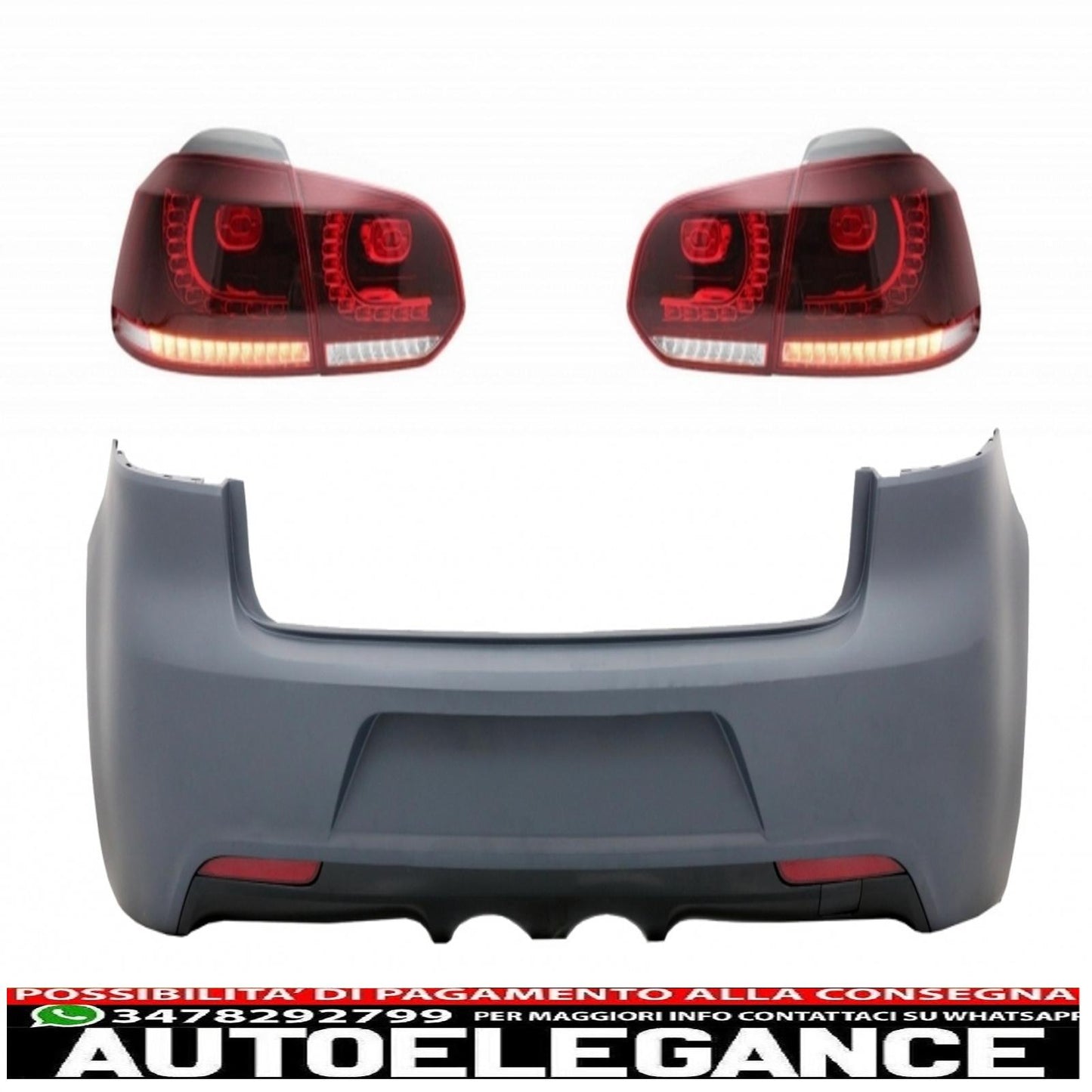 Rear bumper with full led taillights suitable for vw golf vi (2008-2013) r20 design cherry red (left and right) 