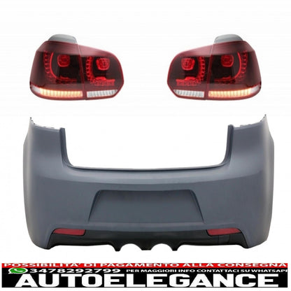 Rear bumper with full led taillights suitable for vw golf vi (2008-2013) r20 design cherry red (left and right) 