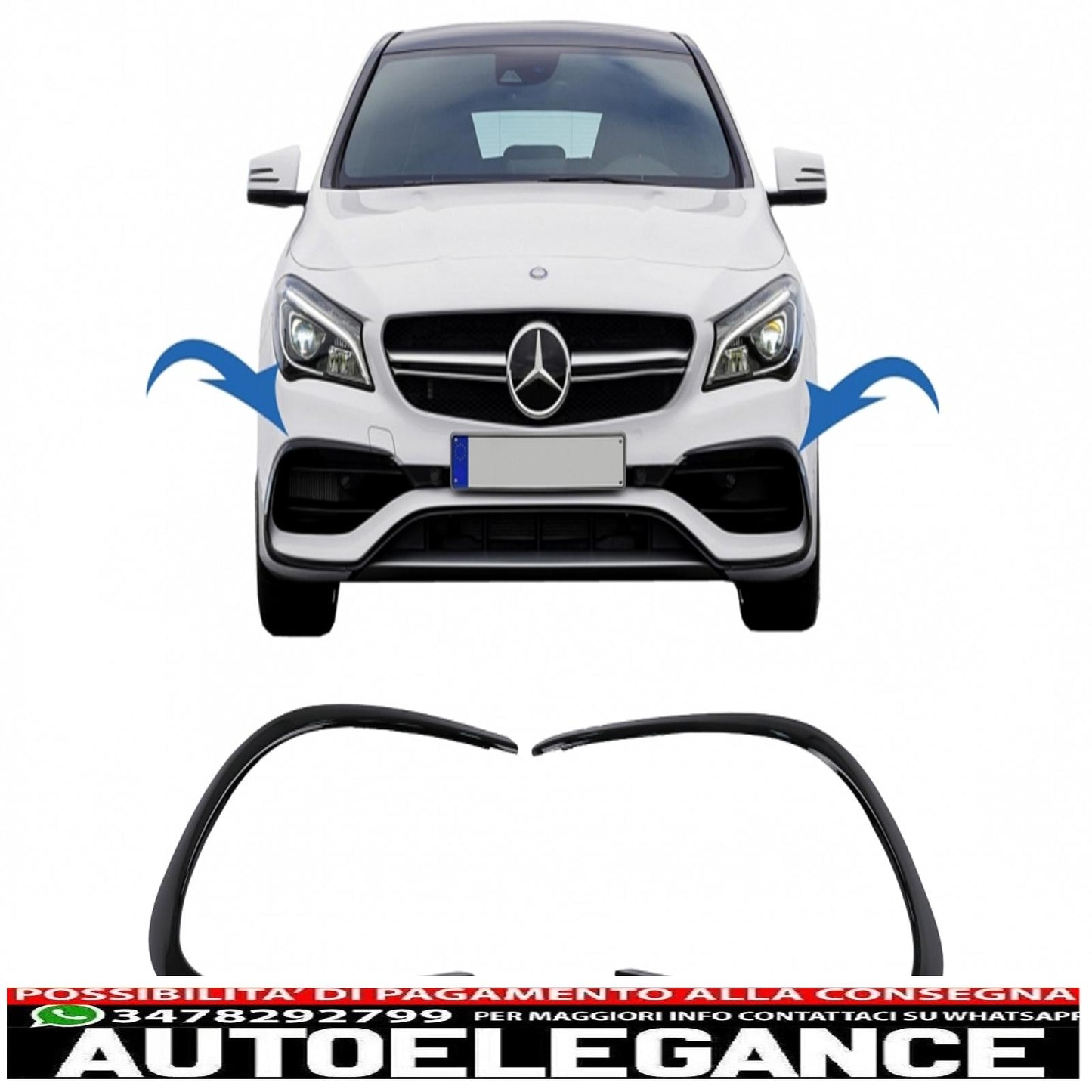 Alette paraurti anteriori alette laterali flic adatte per mercedes cla w117 c117 x117 (2016-2018) con paraurti sportivo Piano Black Edition AUTOELEGANCERICAMBI