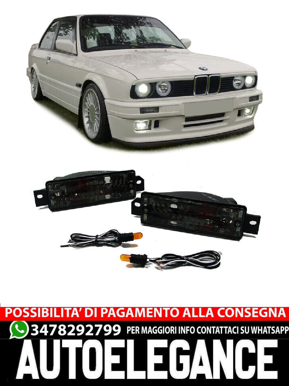 Indicatore di direzione in vetro trasparente con luce di posizione nero aftermarket compatibile con BMW 3ER E30 87-93