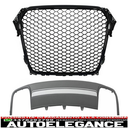 montaggio griglia centrale con paraurti posteriore mantovana diffusore d'aria adatto per audi a4 b8 facelift (2012-2015) limousine avant rs design
