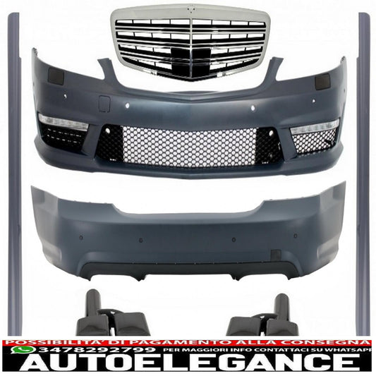 body kit suitable for mercedes w221 s-class (2005-2011) s63 s65 design with front grille and exhaust tips