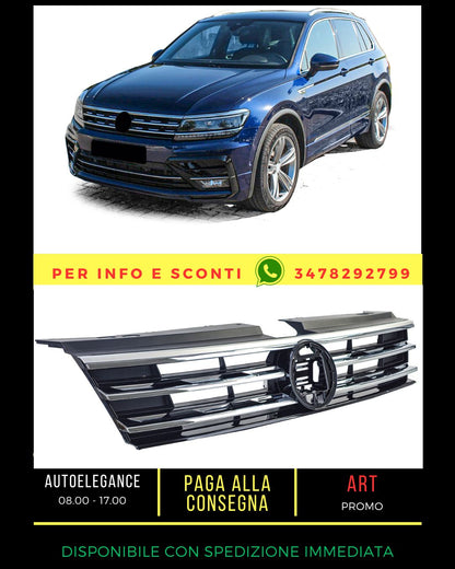 ⭐Black Grille with Chrome Stripes for VW Tiguan II 2016-2020⭐