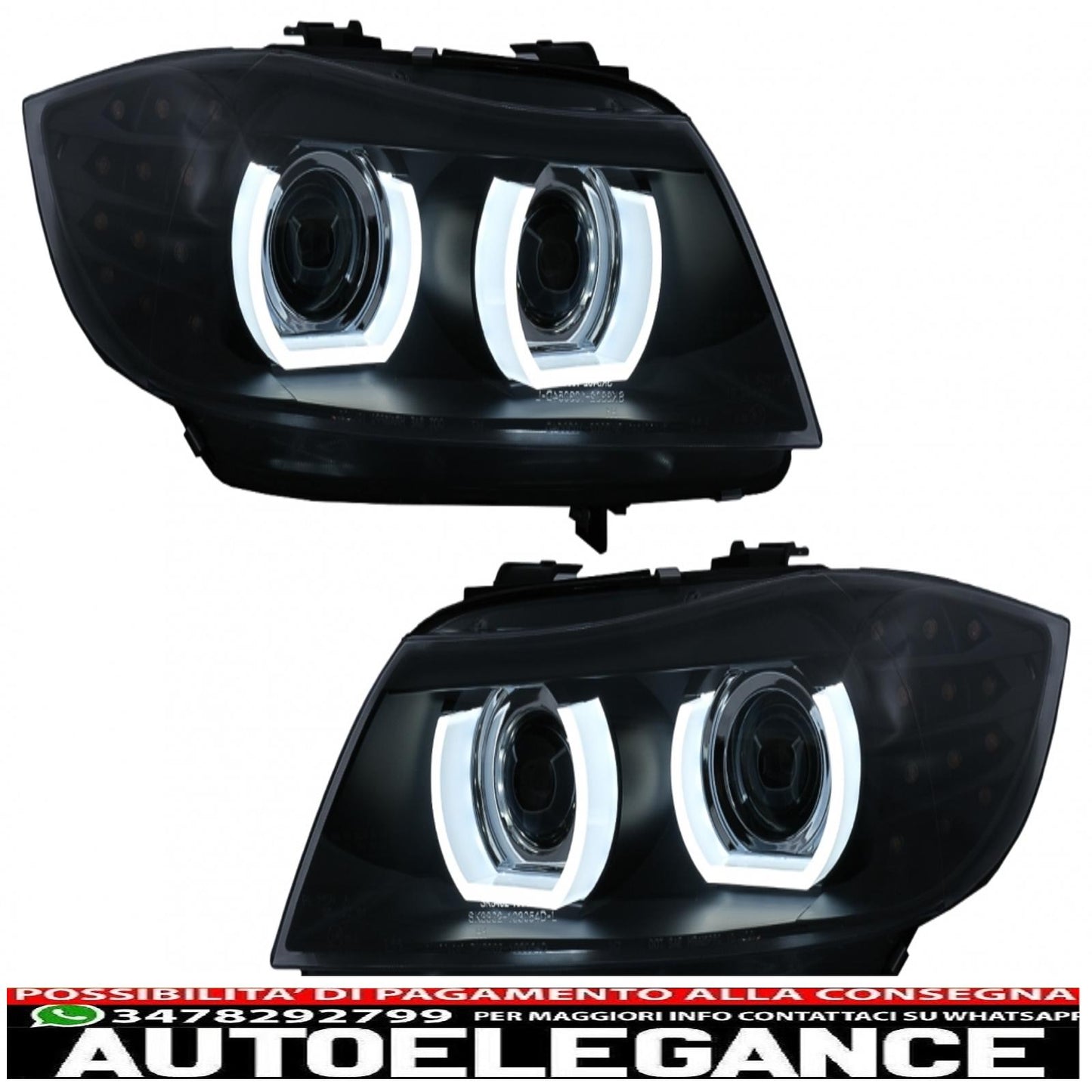 3D angel eye led drl xenon headlights suitable for bmw 3 series e90 e91 lci (2008-2011) black 