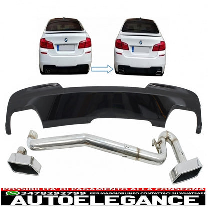 glossy black air diffuser suitable for bmw 5 series f10 (2011-2017) m-technik 550i design with exhaust system 