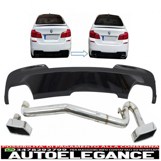 glossy black air diffuser suitable for bmw 5 series f10 (2011-2017) m-technik 550i design with exhaust system 