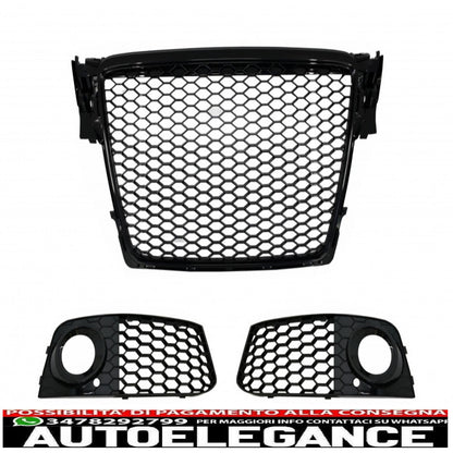 griglia anteriore senza badge con coperchi fendinebbia griglie laterali adatta per audi a4 b8 8k (2007-2012) rs design pianoforte nero