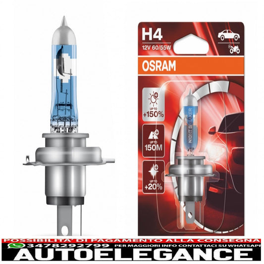 osram lampada frontale alogena night breaker laser h4 64193nl-01bf 12v 60/55w (1 pezzo - blister)
