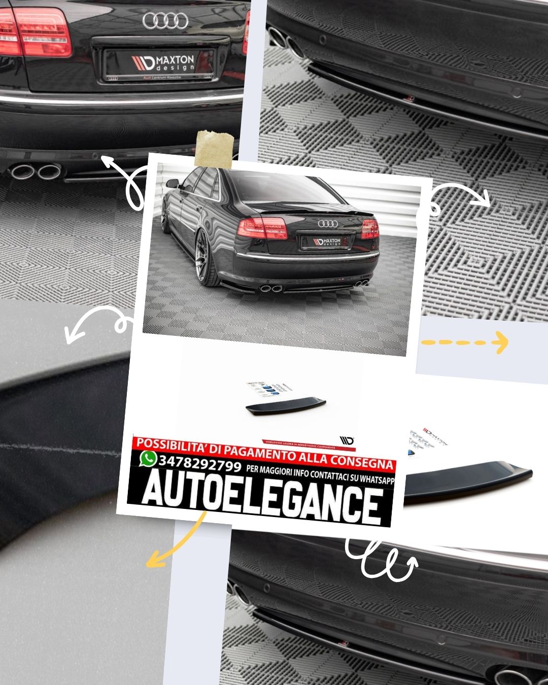 SPLITTER POSTERIORE CENTRALE ADATTO COMPATIBILE PER AUDI S8 D3 (2006-2009)