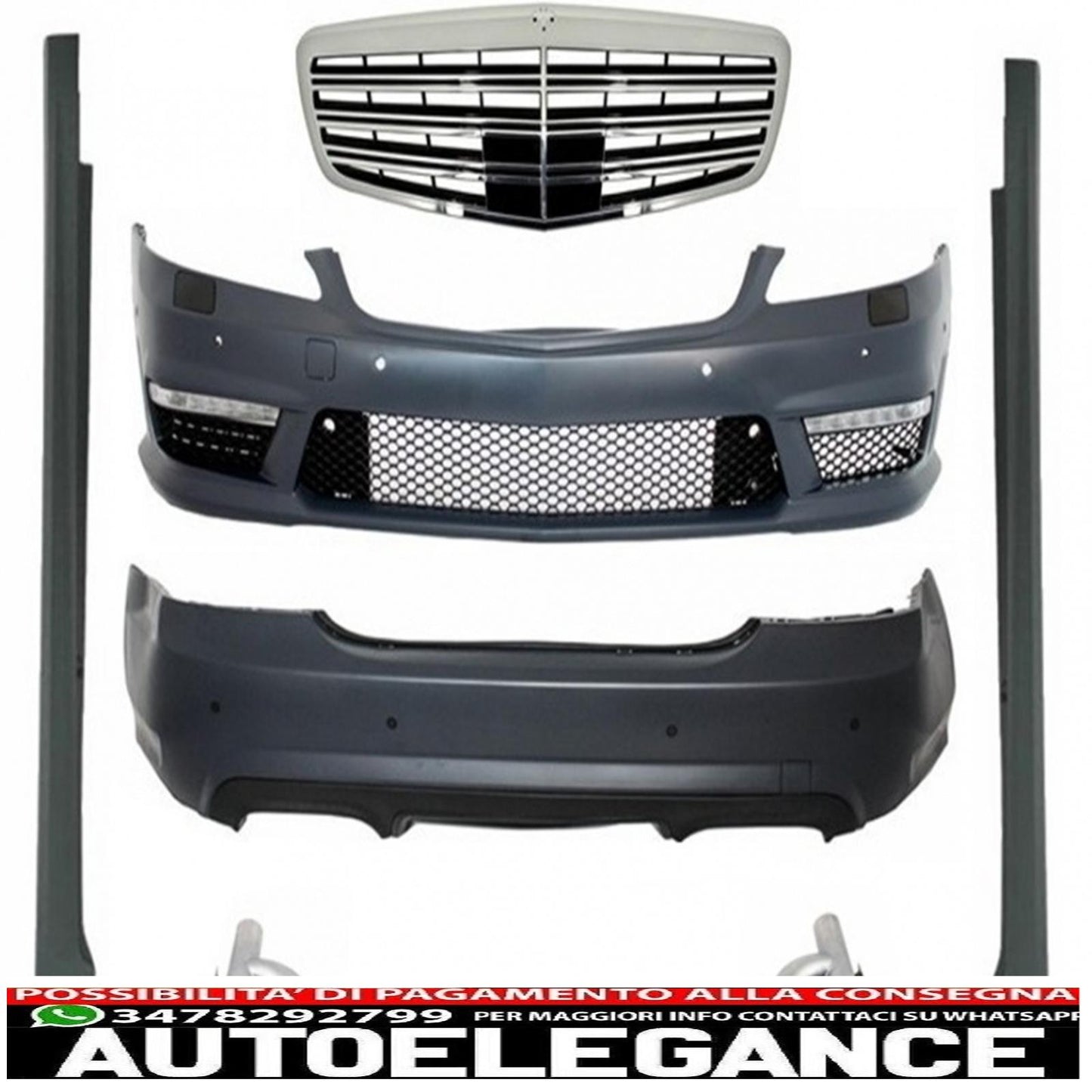 complete body kit suitable for mercedes s-class w221 lwb (2005-2013) with restyled front grille and exhaust muffler tips