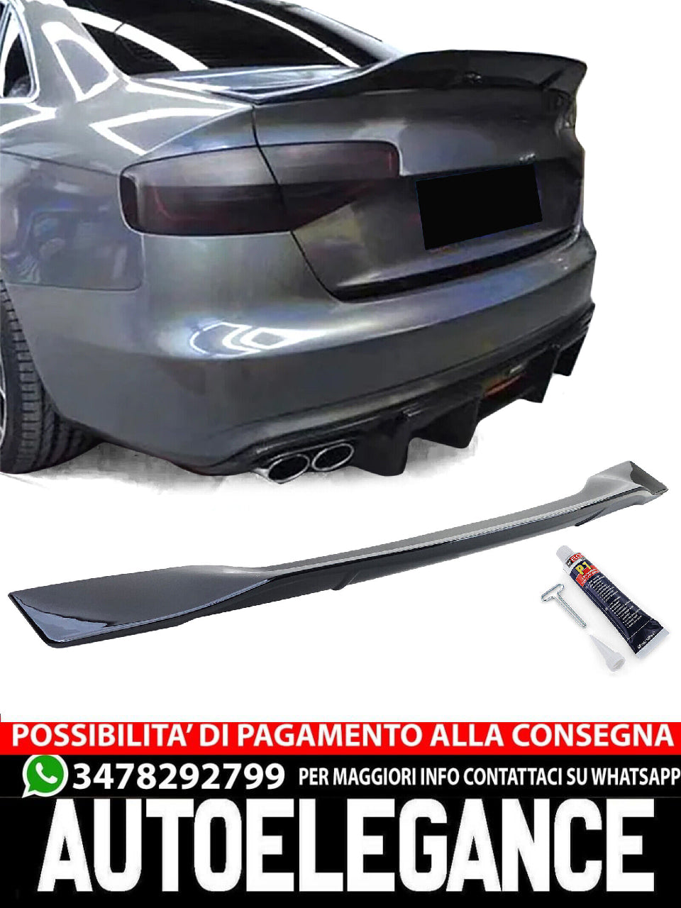 Spoiler posteriore a coda d'anatra nero lucido aftermarket compatibile con Audi A4 8K 07-15 Berlina