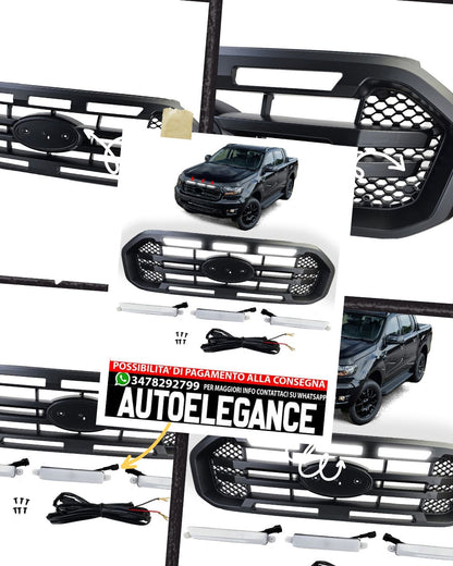 Griglia nera doppia barra con LED per Ford Ranger T8 19-23 2.0 TDCi