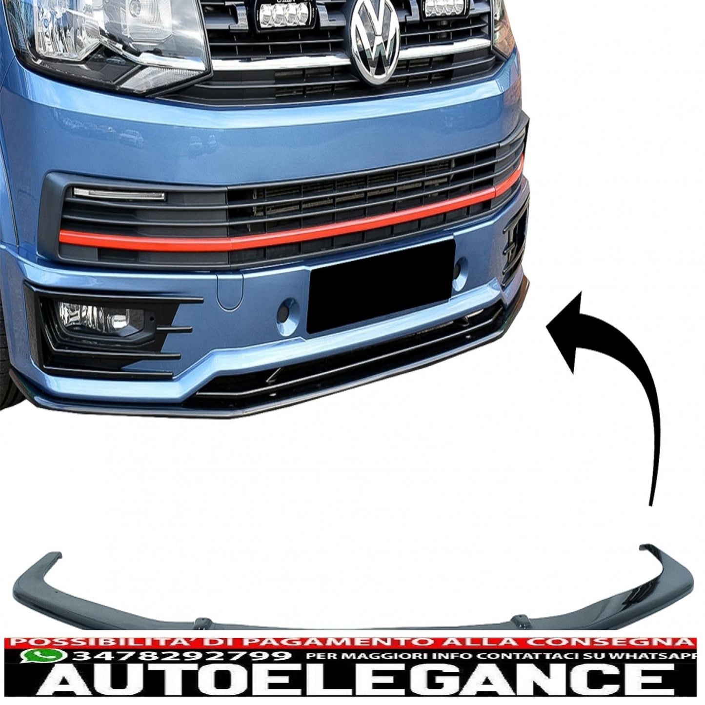 Additional spoiler lip for front bumper suitable for VW Transporter T6 Sportline (2015-up) glossy black