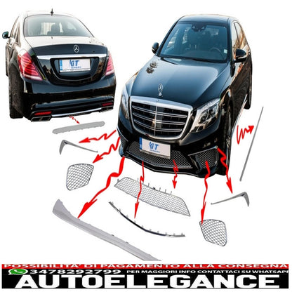 pacchetto carrozzeria ornamenti modanature cromate adatte per mercedes classe s w222 (2013-up) design s65