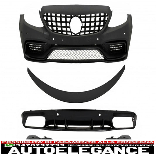 Paraurti anteriore adatto per mercedes classe c c205 a205 coupe cabriolet (2014-2019) con spoiler per bagagliaio e diffusore a mantovana per paraurti posteriore design c63s tutto nero