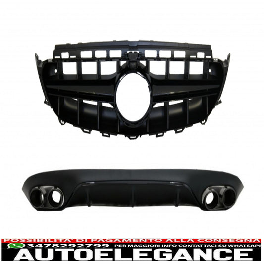 rear diffuser, exhaust tips and central grille suitable for mercedes e class c238 a238 amg sport line (2016+) e53 gt-r design all black 