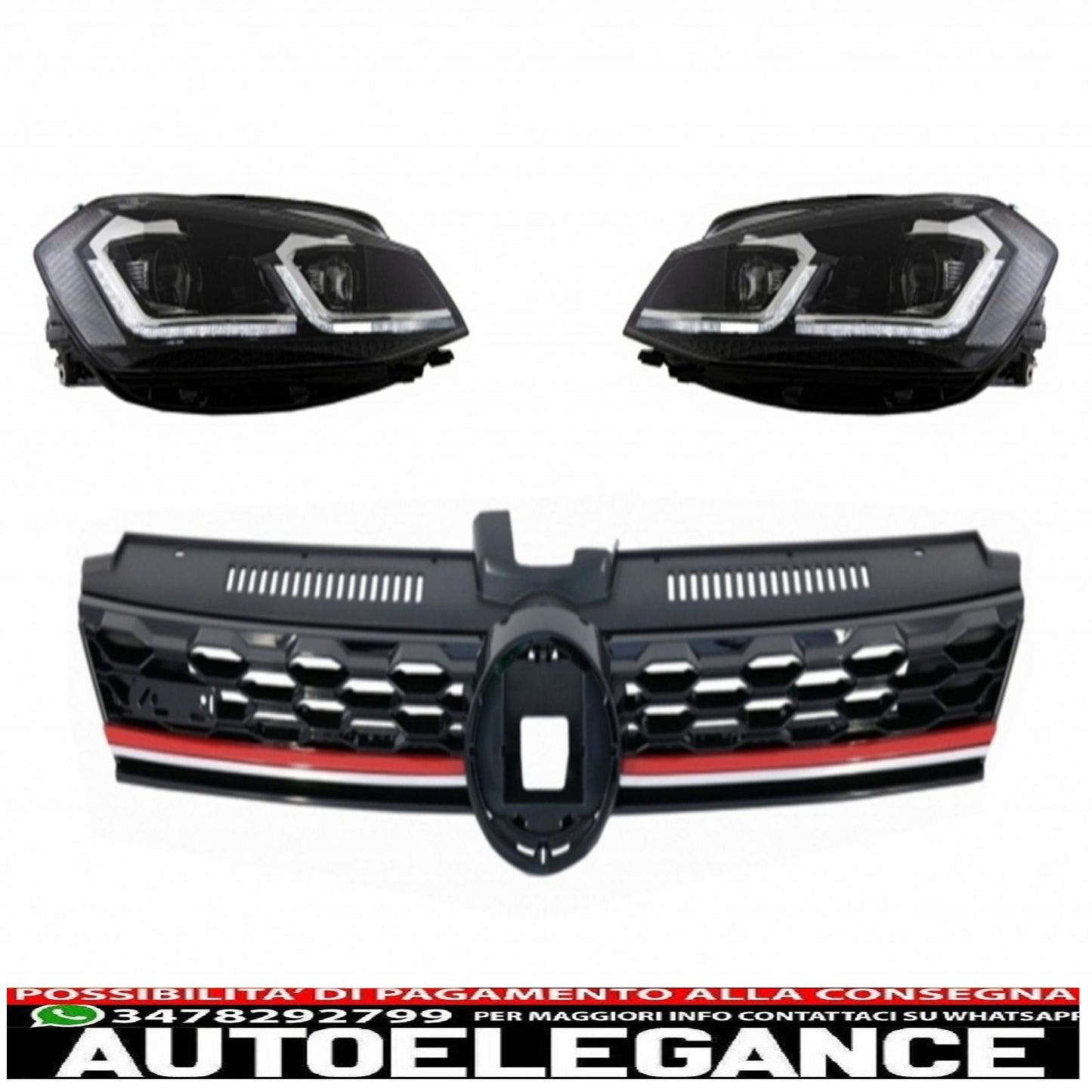 central grille without badge suitable for vw golf 7.5 vii facelift (2017-up) with led headlights dynamic sequential cornering lights bi-xenon gti design 