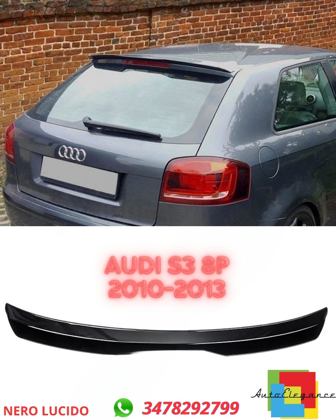 ✨SPOILER NERO LUCIDO ADATTO PER Audi S3 8P 2010-2013✨