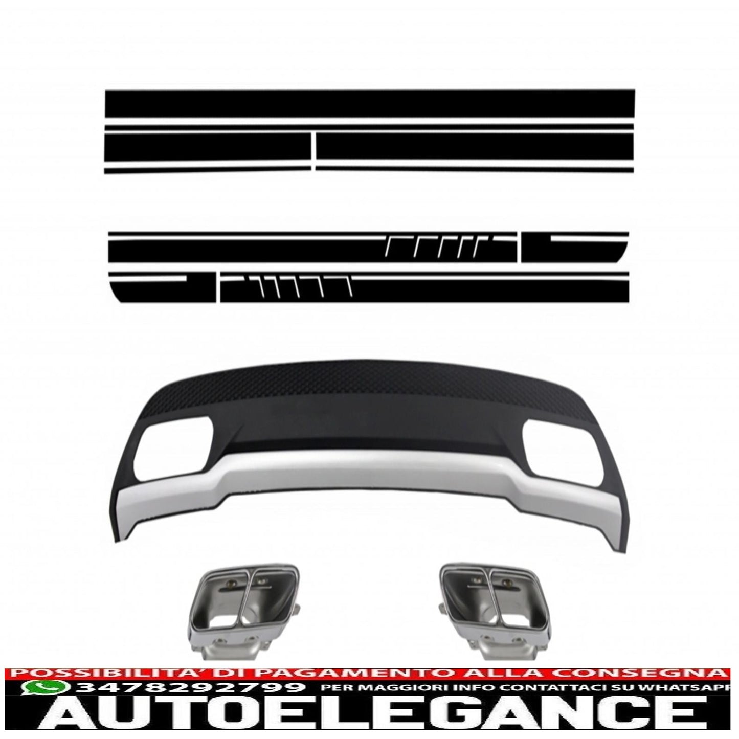 air diffuser with exhaust tips and black stickers for mercedes a class w176 (2012-2018) sport pack 