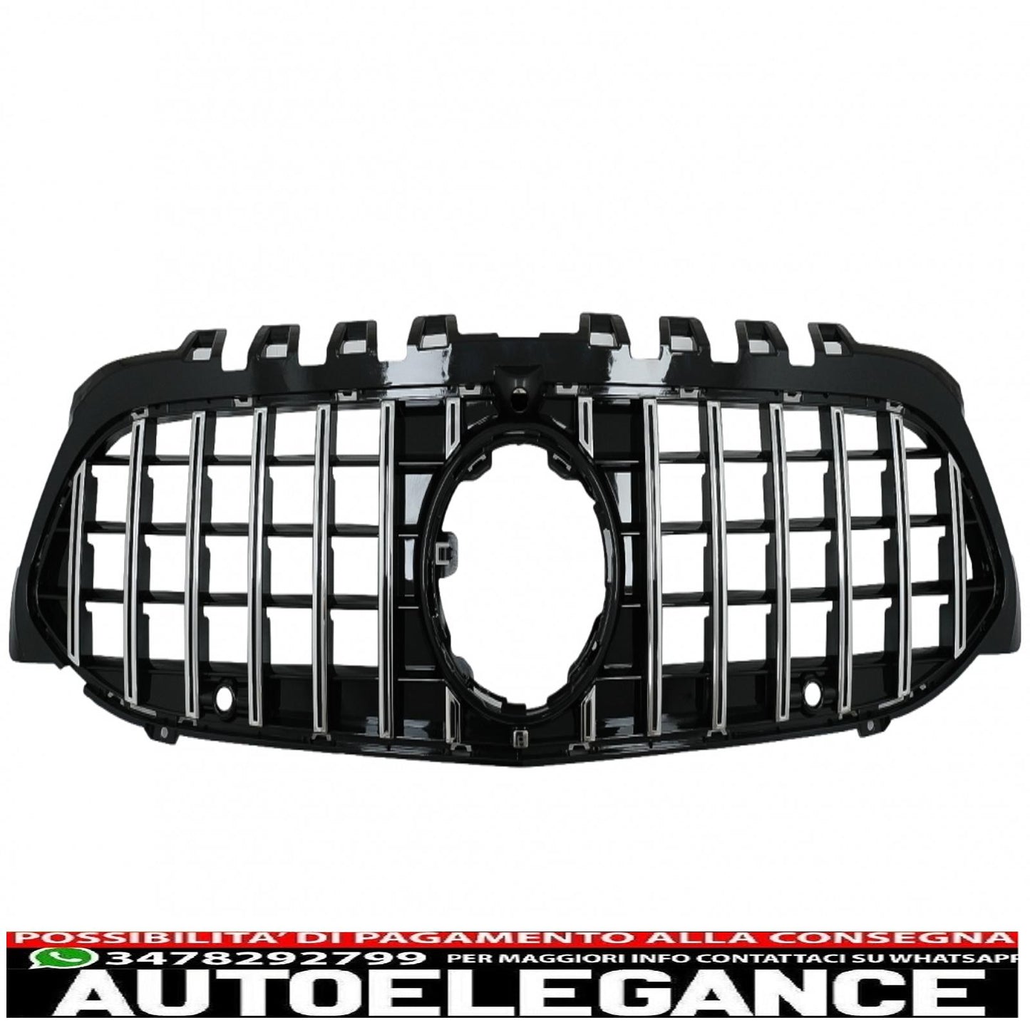 central grille suitable for mercedes a-class w177 hatchback v177 sedan (04.2018-up) gt-r design panamericana black / chrome