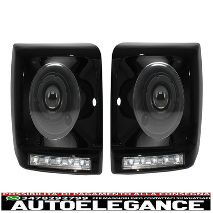 Copri fari led drl cromati adatti per mercedes classe g w463 (1989-2012) g65 design con fari neri look bi-xeno AUTOELEGANCERICAMBI
